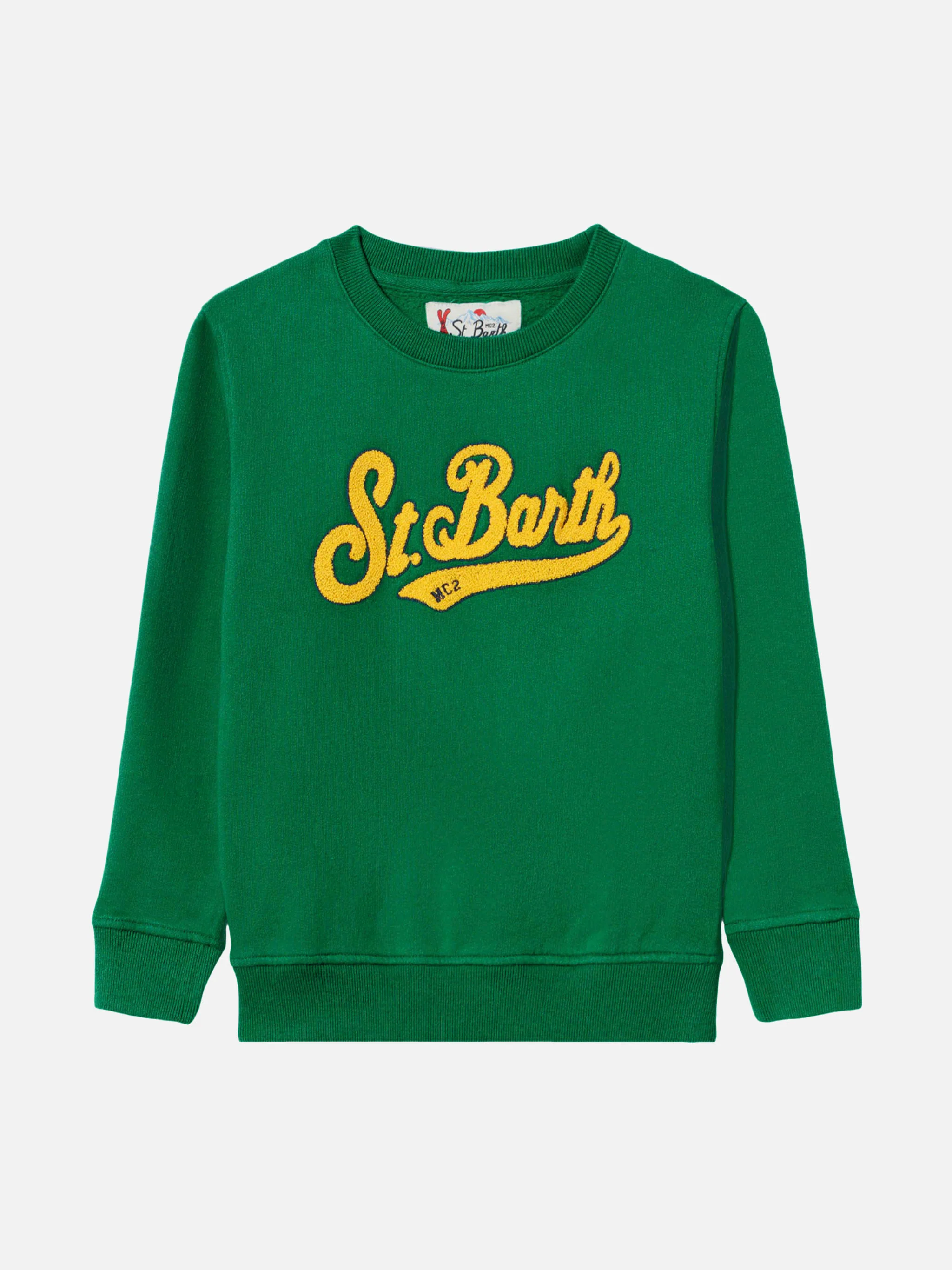 Felpa verde da bambino con logo in spugna