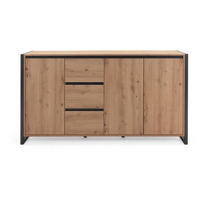 DENVER Buffet mit 3 Türen und 3 Schubladen – Eichenholz-Finish / Anthrazit – B 160 x T 40 x H 88 cm