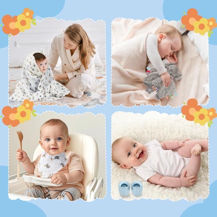 Newborn Gift Set, with Baby Comforter, Rattle, Pacifier Clip, Blanket, Bib, Stages Set, Socks, Gloves for Boys and Girls