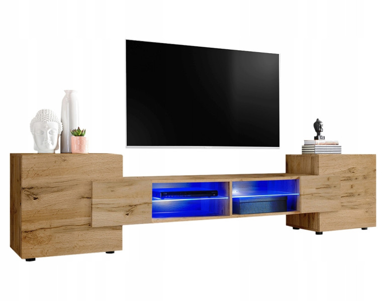 Pan Igiełka Szafka RTV LED RGB Pilot Połysk Mat Czarny Biały Dąb Wotan Loft