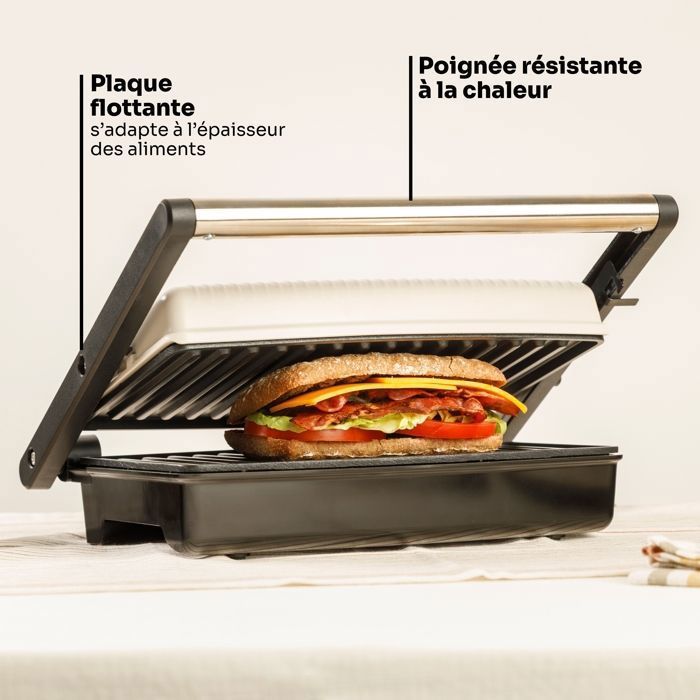 Mellerware Plancha Grill Hotty 1500 Sand | 1500 W | Ouverture 180° | Revêtement antiadhésif