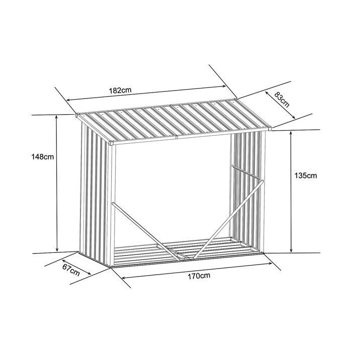 Leñera metálica de acero galvanizado de 1,69 m³ - 2 unidades - L182 x W83 x H148cm - DERWOOD
