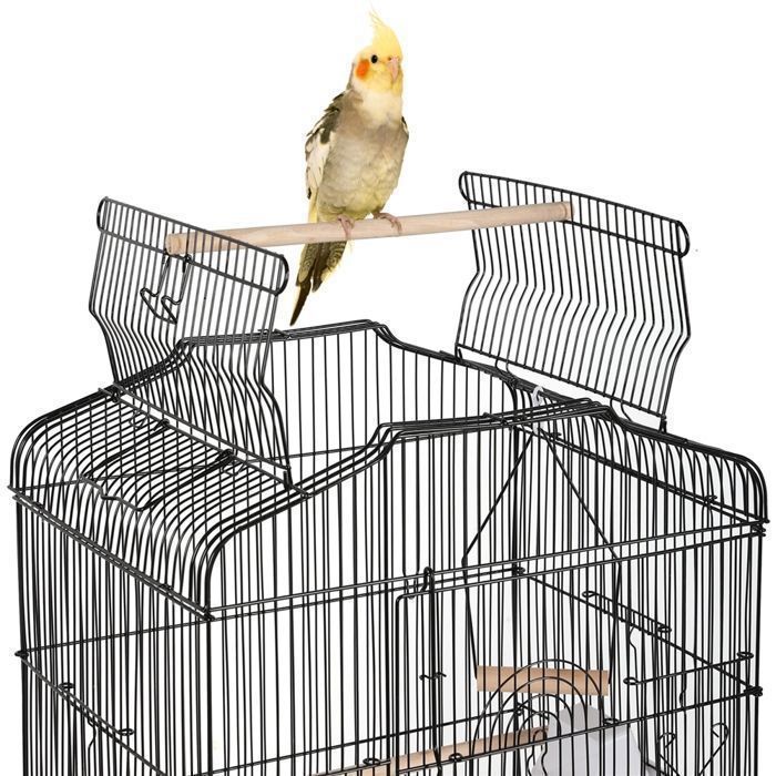 Yaheetech Cage pour Oiseaux Volière de Perroquet Canaries Perruche Canaris 46 x 35 x 104,5cm ,4 mangeoires, 3 perchoirs Noir