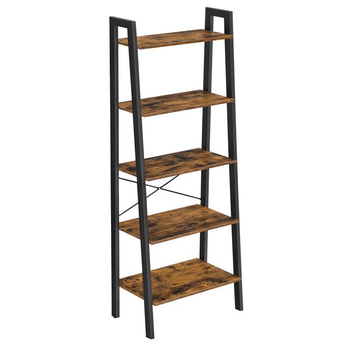 VASAGLE - 5-Tier Bookshelf - Vintage Stepped Shelf - Rustic Brown and Black
