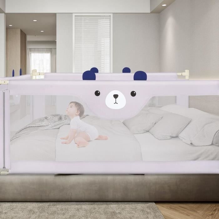 Barandilla de cama plegable de diseño extra alto, 200 cm x 100 cm, barandilla para cuna, gris