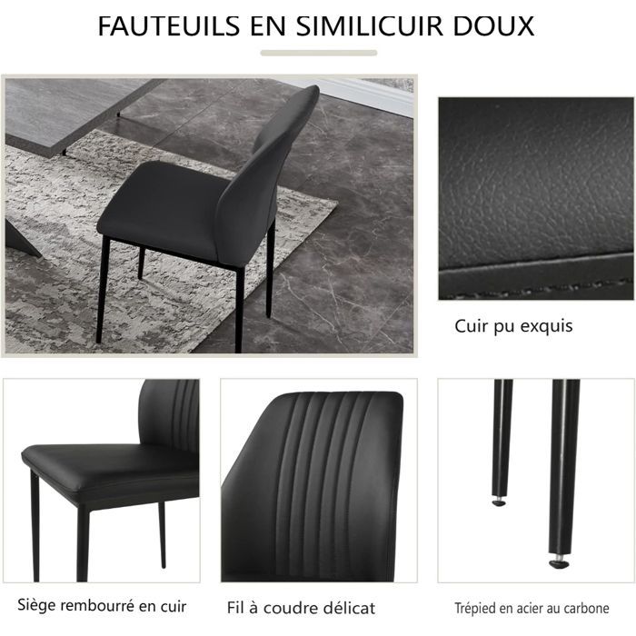 JIEXI Ensemble de table à manger moderne pour 6 à 8 personnes, table à manger extensible (table extensible + 6 chaises noires)