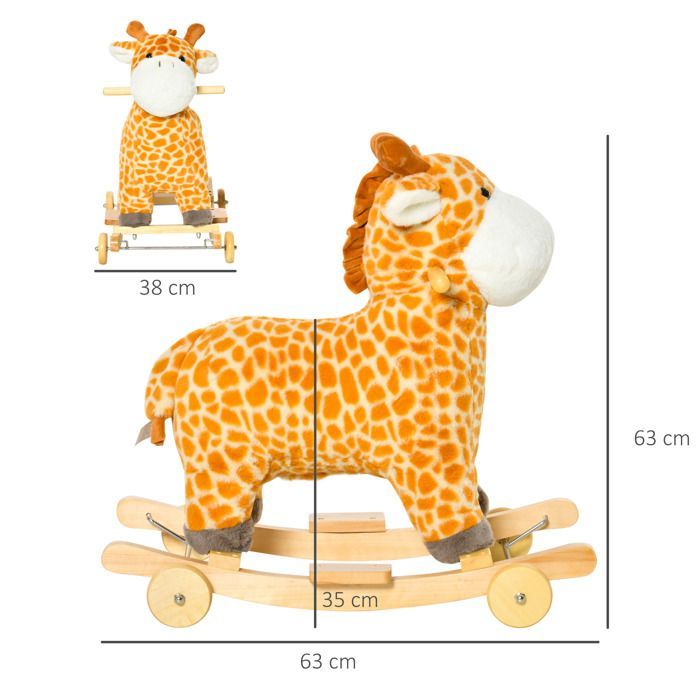 Jouet à bascule girafe et porteur sur roulettes 2 en 1 fonction sonore Dim.63L x 38l x 63H cm