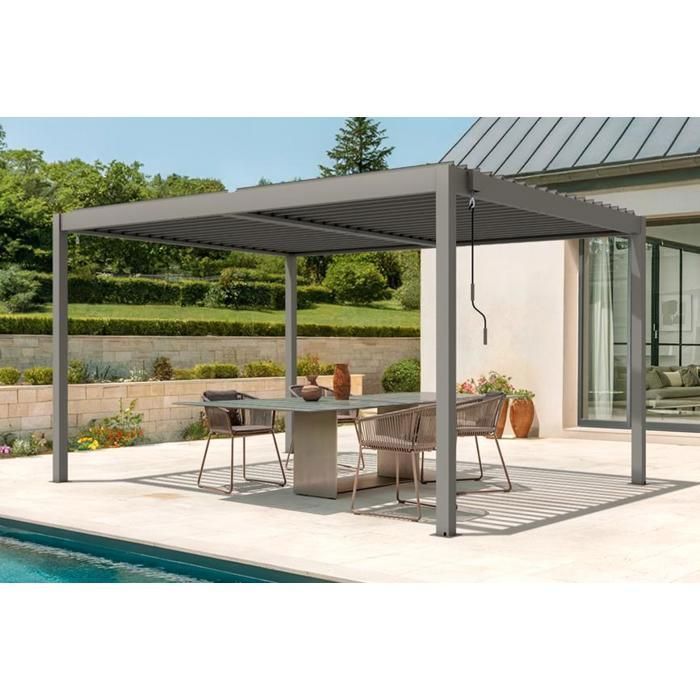 Pergola bioclimatique autoportante PIANA Cazeboo aluminium 4x3 m taupe lames orientables acier