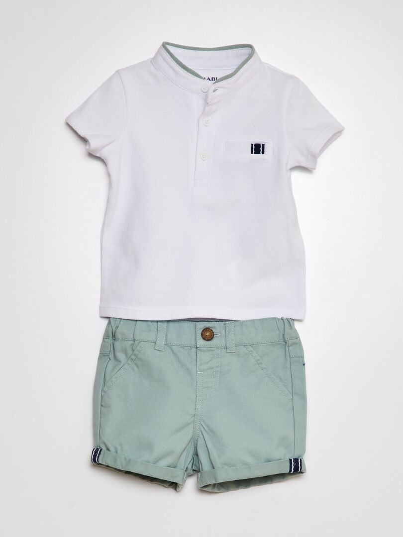 2-delt sett - T-skjorte i polostil + twillshorts - GRØNN