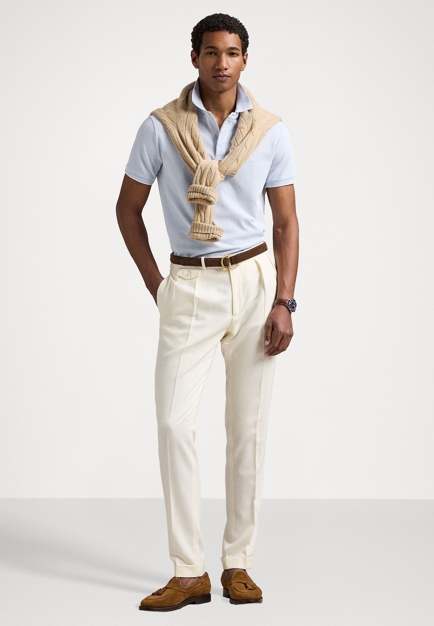 Polo Ralph Lauren CUSTOM SLIM FIT STRETCH OXFORD MESH POLO - Koszulka polo - biurowy niebieski/biały