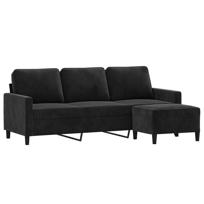 vidaXL 3-Seater Sofa with Footrest, Black, 180 cm, Velvet, sofa, sofa with footrest, three-seater sofa, 3201060