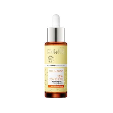 Eveline Serum Shot 15% Vitamín C Rozjasňujúce sérum na tvár proti tmavým škvrnám a vráskam 30 ml 30 ml