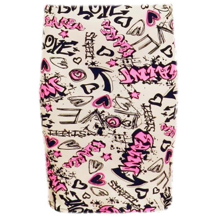 Jupe crayon imprimée Love Comic Graffiti pour enfants filles - Âge 7-13 ans