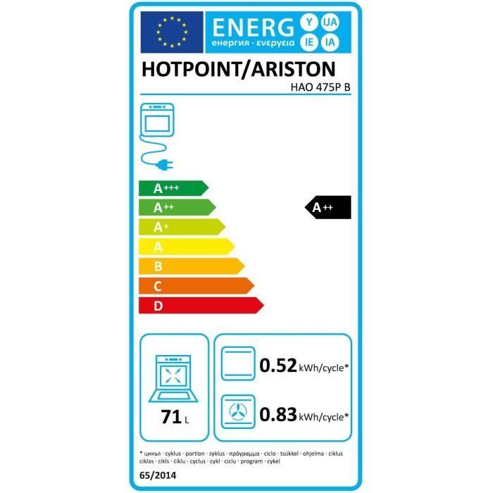 Four encastrable - Pyrolyse hydrolyse - Chaleur tournante - HOTPOINT - HAO475PB - Verre Noir - 71 L - A++