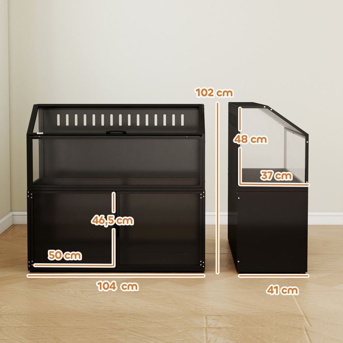 Cage hamster - PawHut - 2-en-1 avec armoire de rangement pour rongeur hamster syrien et souris - acier et acrylique - noir