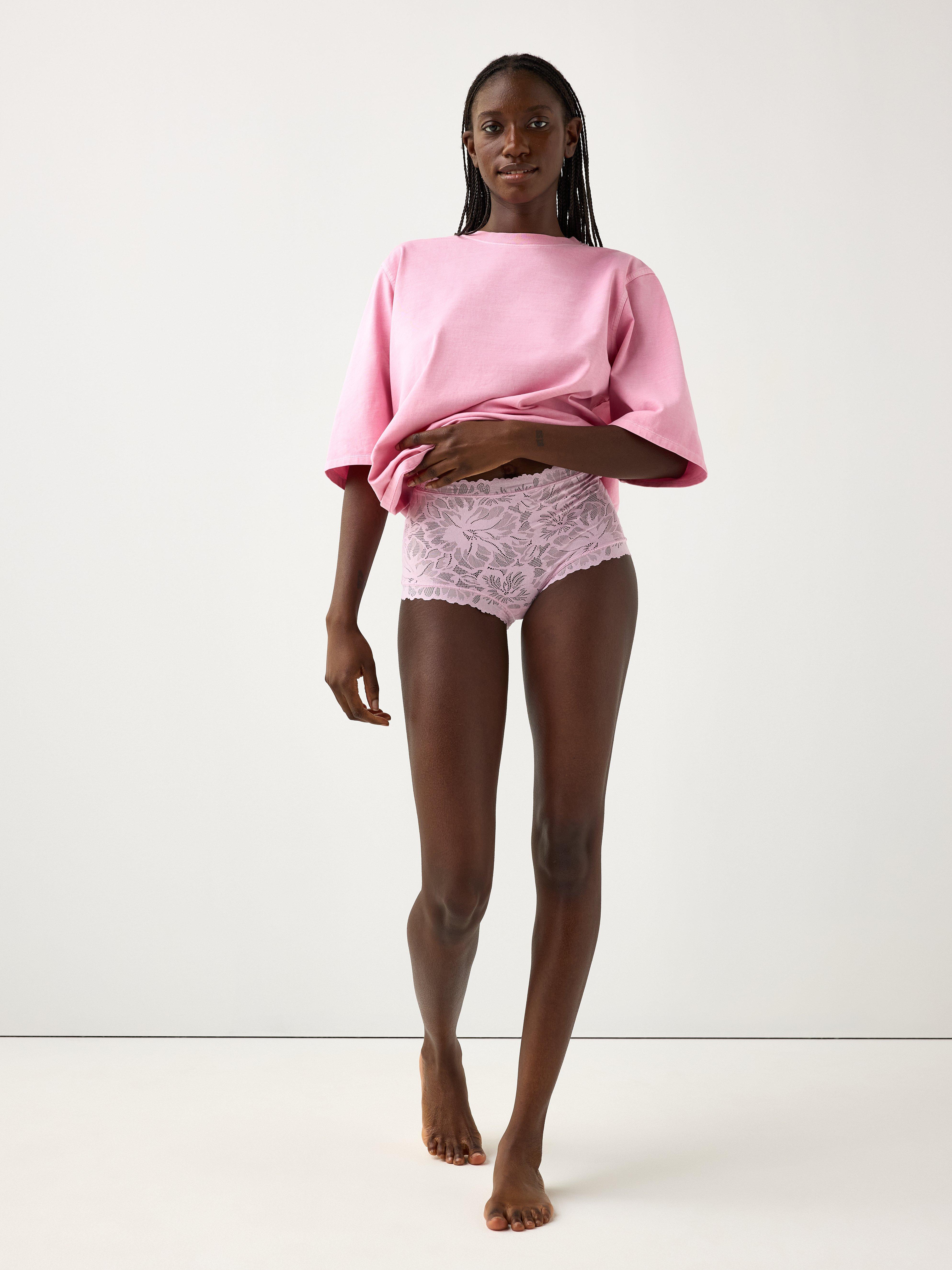 Trosor i spets med hög midja Light Dusty Pink