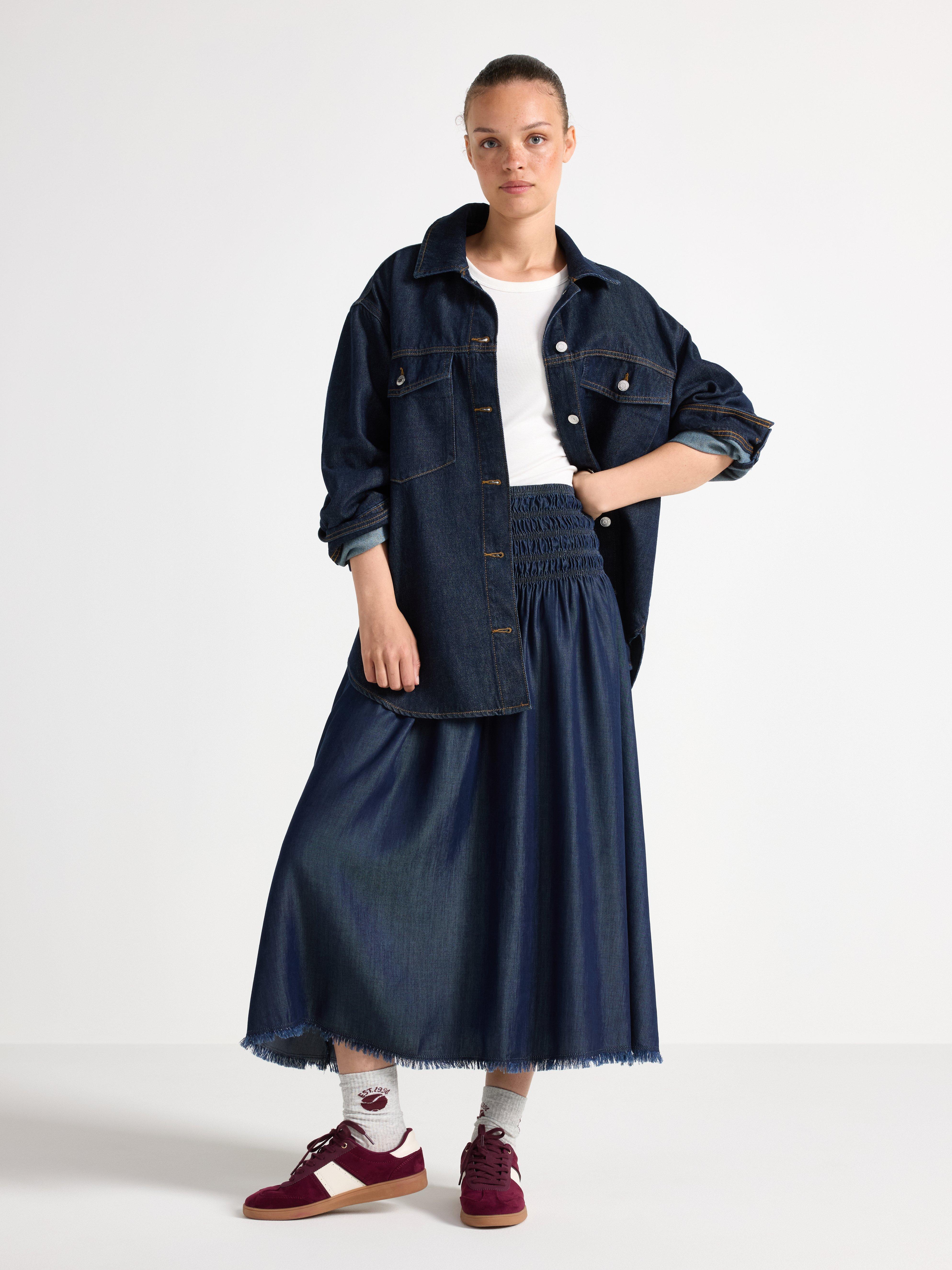 Midiskjørt med denim-look Mørk denim