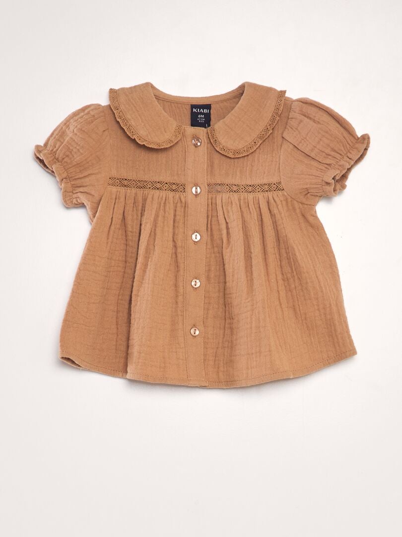 Blusa dupla de algodão gaze - MARROM