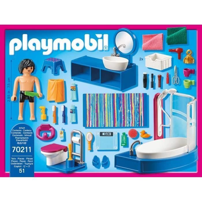 PLAYMOBIL 70211 Bathroom with bathtub, Dollhouse The Traditional House, 51 pieces, Ages 4+