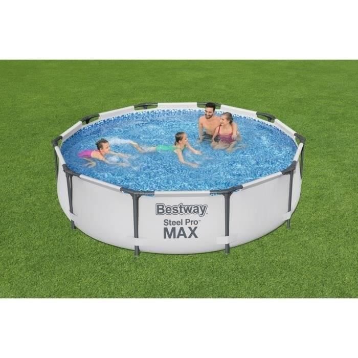 Kit Piscine hors sol tubulaire BESTWAY Steel Pro Max™ - 305 x 76 cm - Ronde + Robot aspirateur Guppy