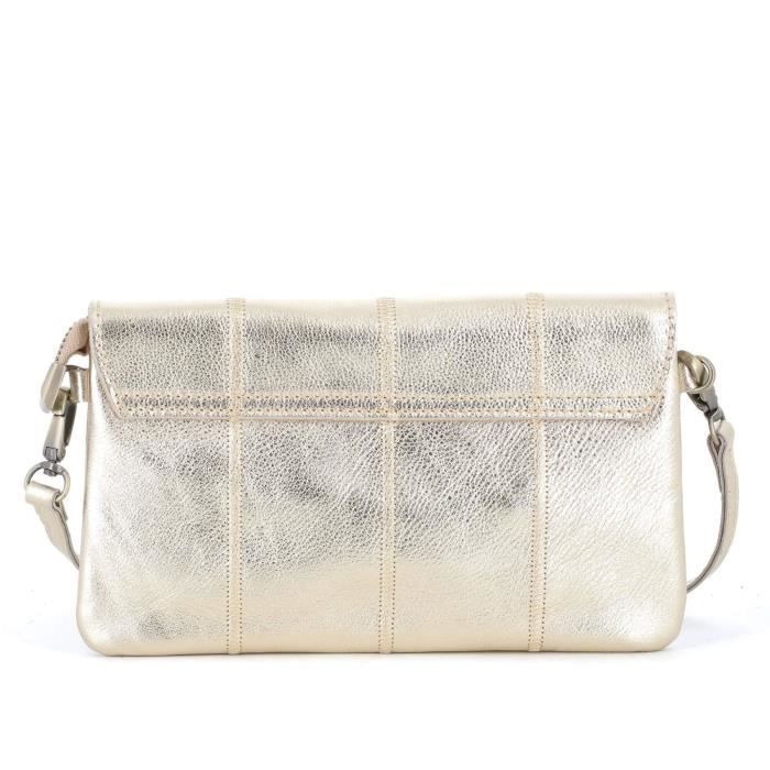 Women's Genuine Leather Crossbody Clutch Bag - Double Tree - Gold