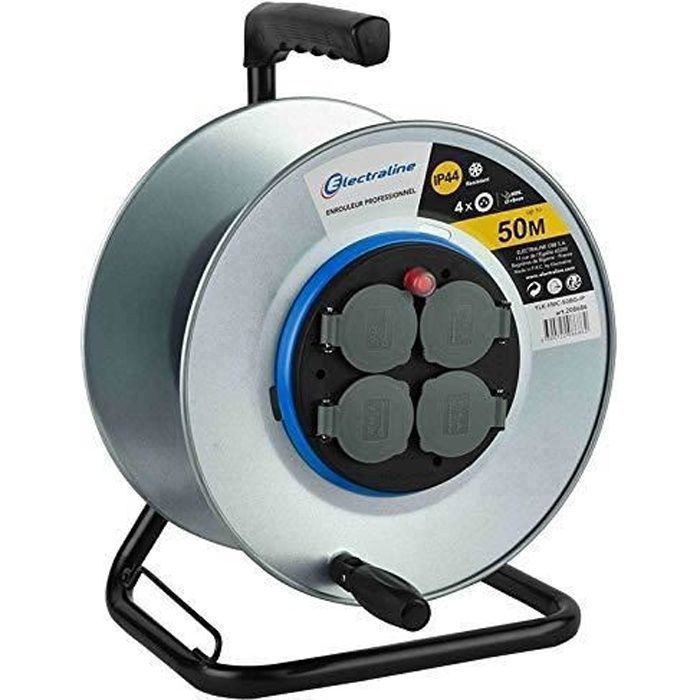 Avvolgicavo elettrico - Electraline - 208686 - 4 prese IP44 - 50 m - Metallo