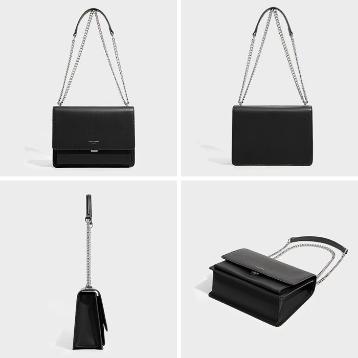 David Jones - Women's Shoulder Bag - Messenger Bag, Clutch, Small Handbag, Shoulder Bag, Faux Leather, Fashion Chains - Black