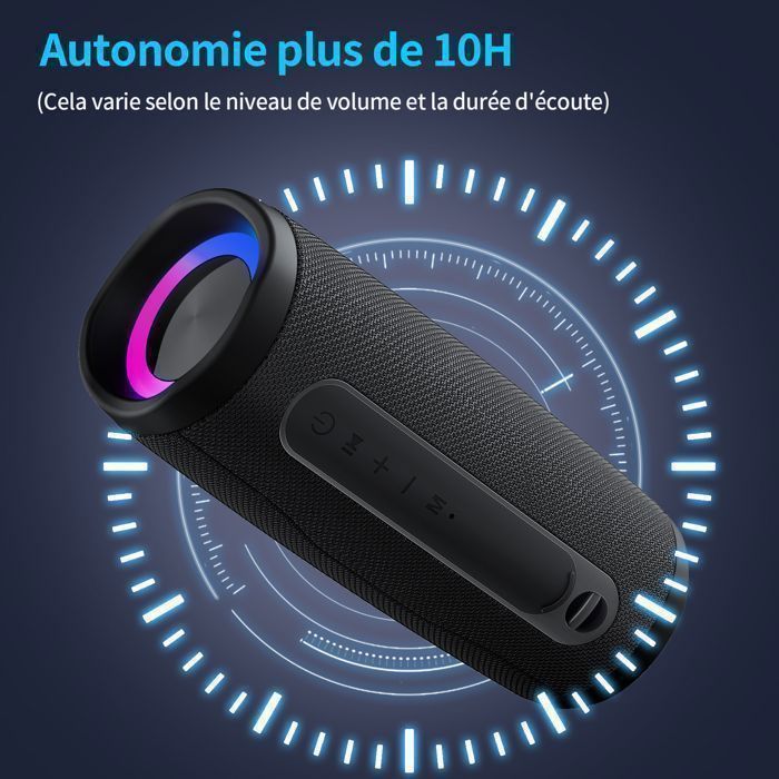 VEATOOL 20 W kannettava Bluetooth 5.0 -kaiutin tehokkaalla 360° subwooferilla, 2000 mAh akulla, 15 tunnin toistoajalla, IPX5-vedenpitävä, Type-C, musta