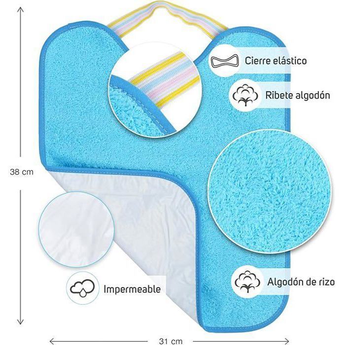 TI-TIN | Set di 4 bavaglini impermeabili 32x36 cm | Colori vivaci | Bavaglini per bambini dai 18 ai 24 mesi