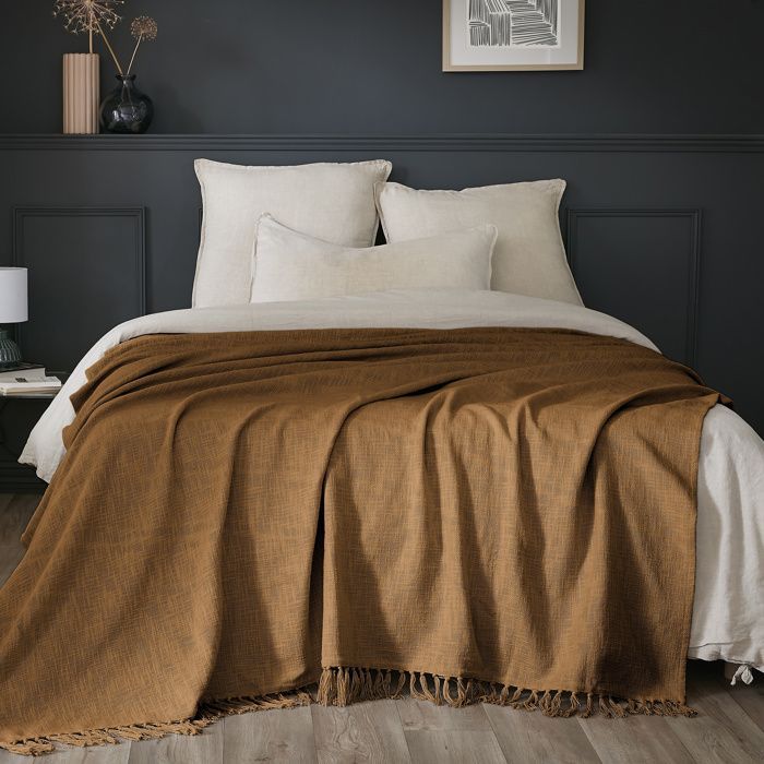 Plaid 180 x 220 cm – Cotone Sixtine testurizzato – Colore cammello – 210 g/m²