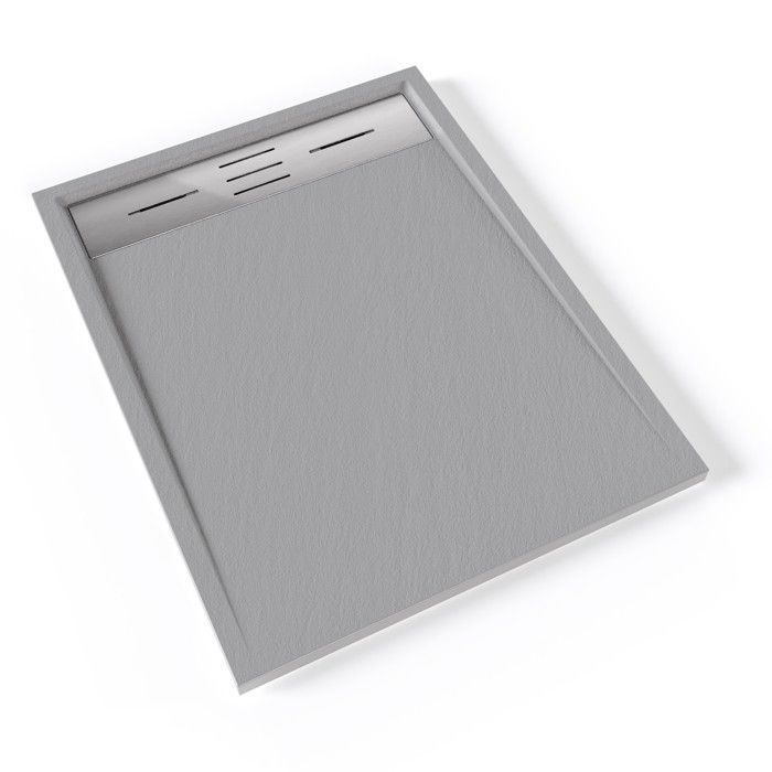 HIEMAL INOX Stone look shower tray + colored stainless steel drain - Grey, Model - 80 x 120 cm