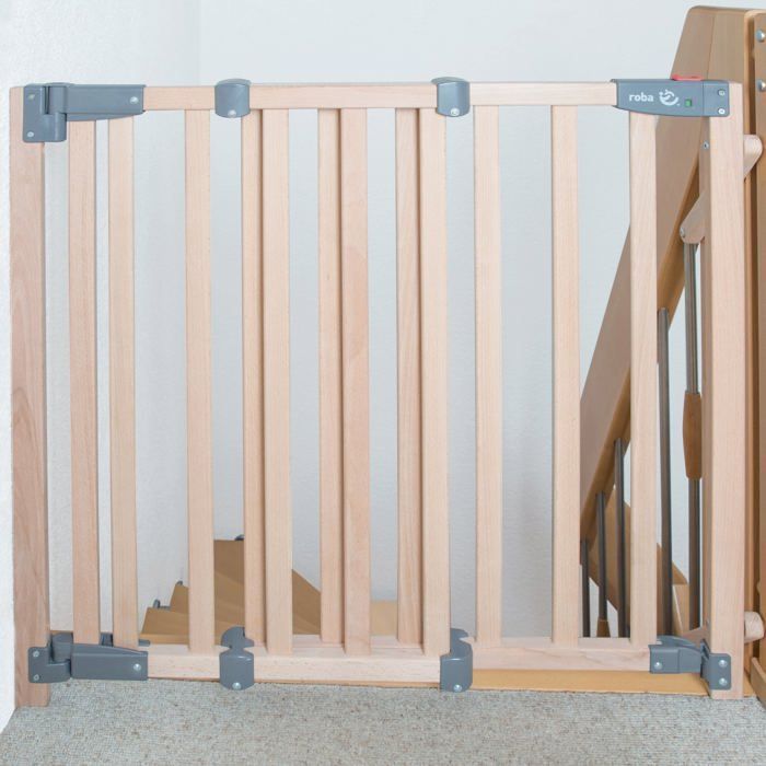 Barrera de seguridad infantil Safety Up para escaleras - ROBA - Ancho de 93,5 a 120,5 cm - Madera natural