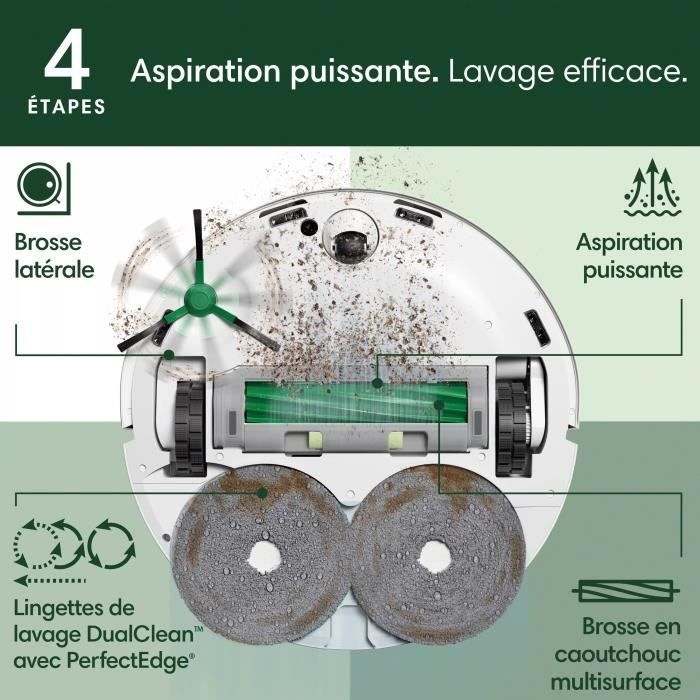iRobot Roomba Plus 505 Combo + AutoWash - Base Multifonction - Lavage et séchage à l'air Chaud des lingettes - PrecisionVision IA