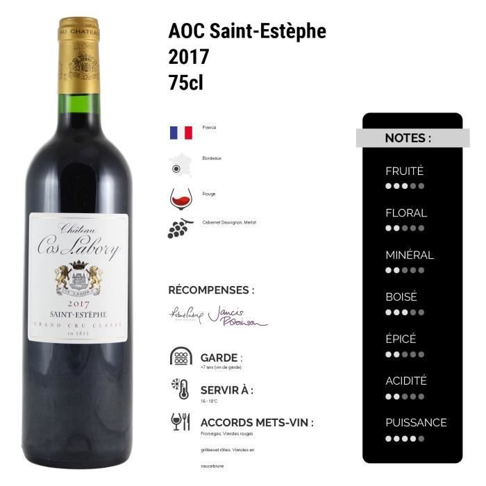 Château Cos Labory Saint-Estèphe 5ème Grand Cru Classé Rouge 2017 - Lot de 3x75cl - Vin AOC Rouge de Bordeaux - 16.5+-20 Jancis