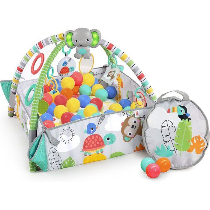Alfombra de juegos para bebés BRIGHT STARTS, piscina de bolas, tropical, 5 modos de juego - 40 bolas - 7 juguetes desmontables, regalo para bebés