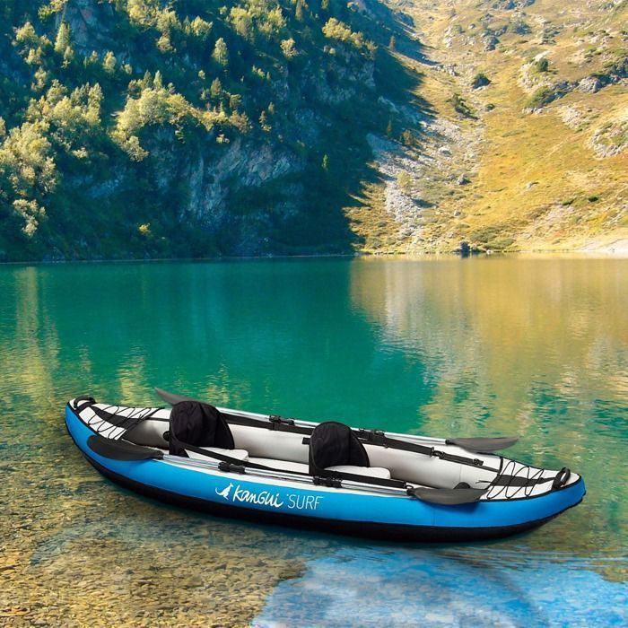 KANGUI Canoa Kayak Gonfiabile Blu 1-2 Persone + Pagaia + Borsa per il trasporto + Pompa a doppia azione + Kit di riparazione