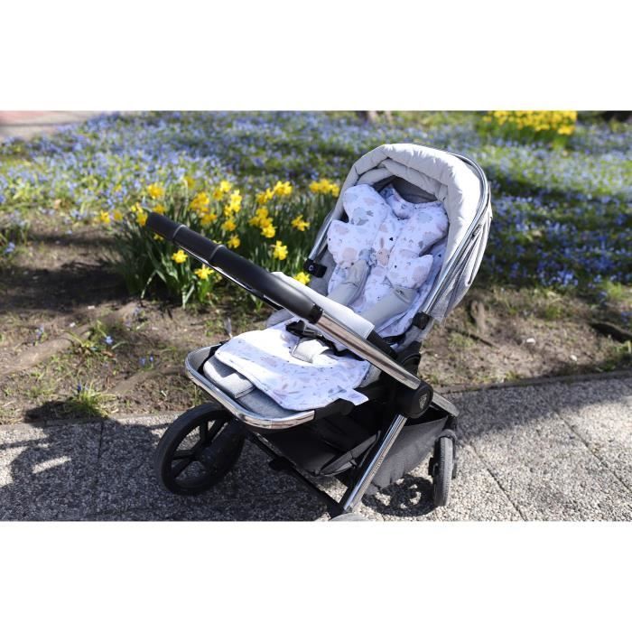 Coussin de siège coussin de poussette 75 x 35 cm - enfant ensemble universel respirant avec protection de ceinture Velours Gris