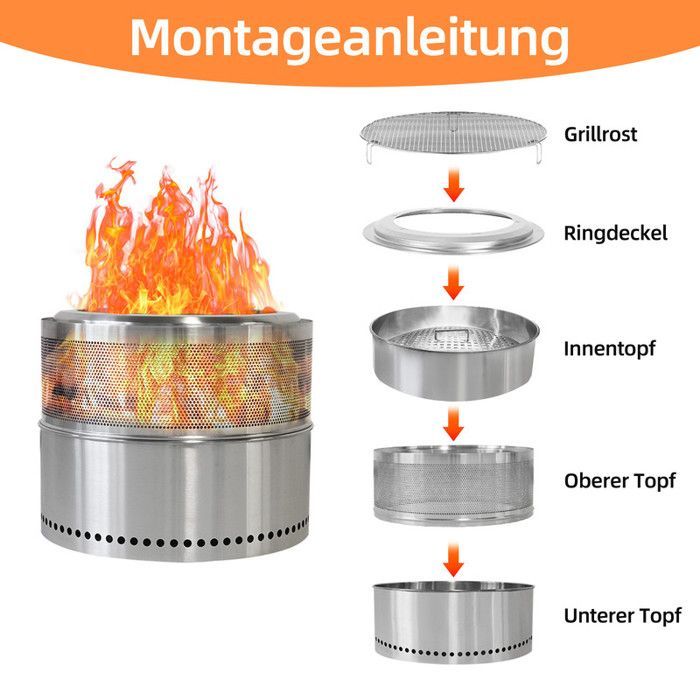 Smokeless fire pit – Wood-burning fire pit – Barbecue fire pit – Portable stainless steel outdoor fire pit