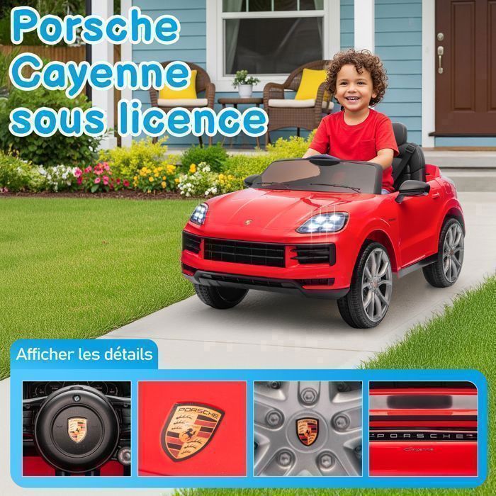 12-V-Elektroauto für Kinder mit Sound- und Lichteffekten, Porsche Cayenne – 103 x 63 x 54 cm, Rot