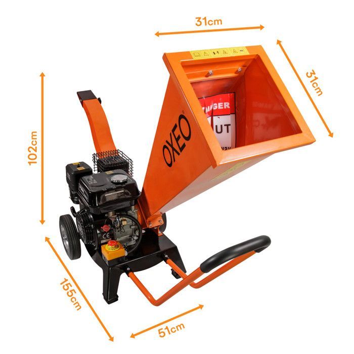 Trituradora de madera a gasolina de 7 CV - Ramas de hasta 6,5 cm de diámetro - Trituradora de madera a gasolina - Motor de 4 tiempos y 212 cc - Potente