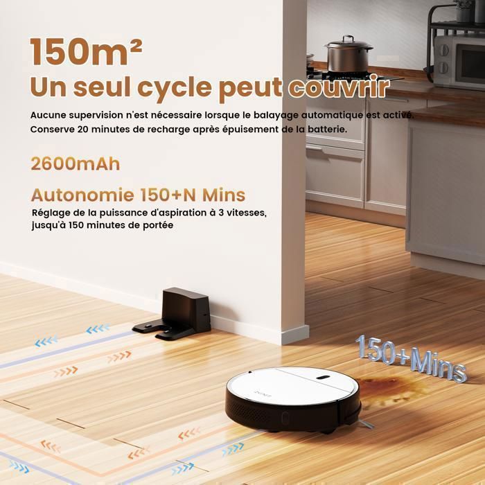 Zynet D6 Robot Vacuum Cleaner 3000Pa/150+Min, 5 Modes, Auto Recharge, APP/WiFi/Alexa/Siri Control, Pet Hair and Carpets