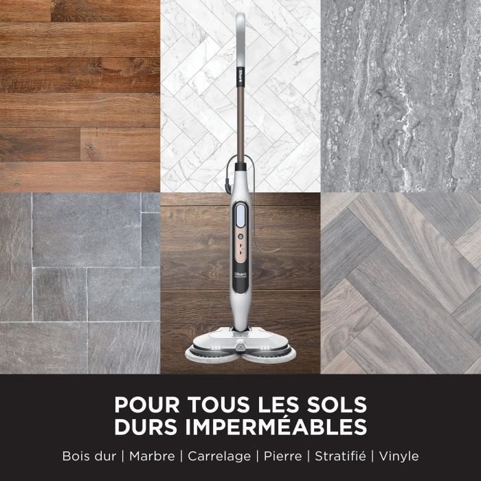 SHARK S8201EU Steam Mop - Balai Vapeur Automatique - 2 tampons rotatifs - 3 réglages vapeur - Elimine taches et saleté