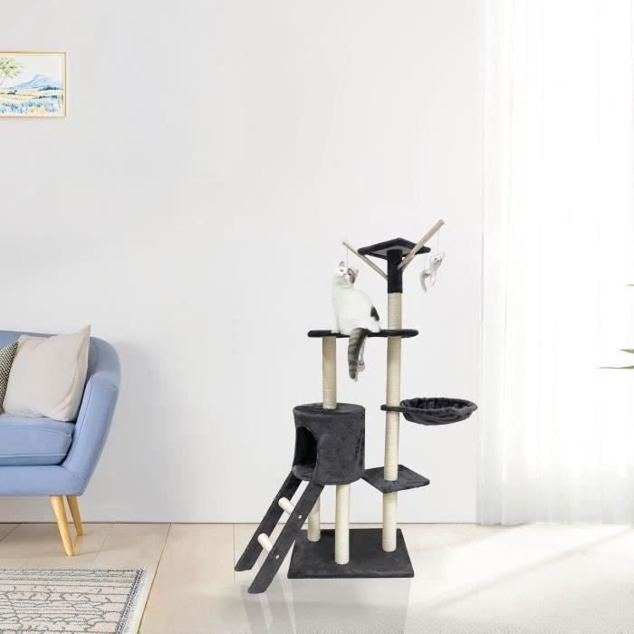 JIPSY Dark Grey Cat Tree 79 x 34 x 138 cm - 3 platforms, 1 perch, 1 hideaway, 1 staircase, scratching posts