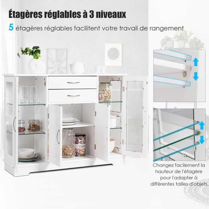 COSTWAY Kitchen Buffet, Storage Unit 107 x 30 x 82 CM White Cabinet for Kitchen and Living Room