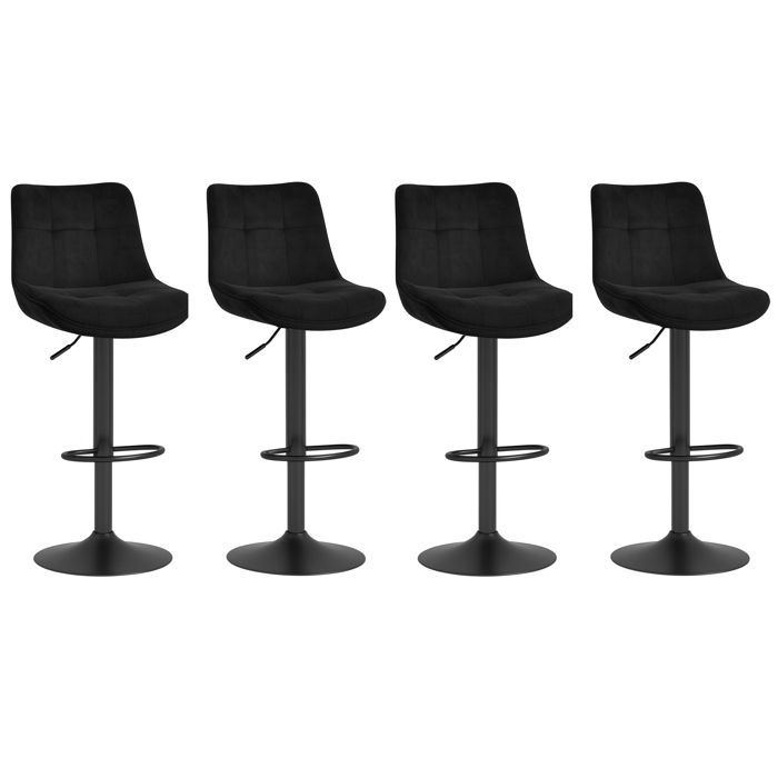 Bar stools - VASAGLE - Set of 4 - Velvet - Swivel - Adjustable - Ink Black