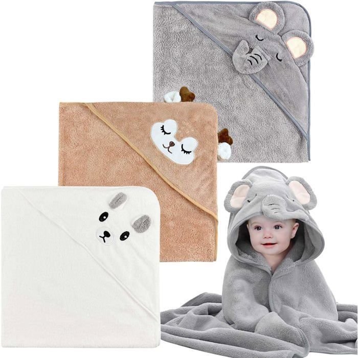 Juego de toallas para bebé, toalla de baño con capucha de 3 piezas para bebé, capa de baño para recién nacido, toalla de baño súper absorbente.