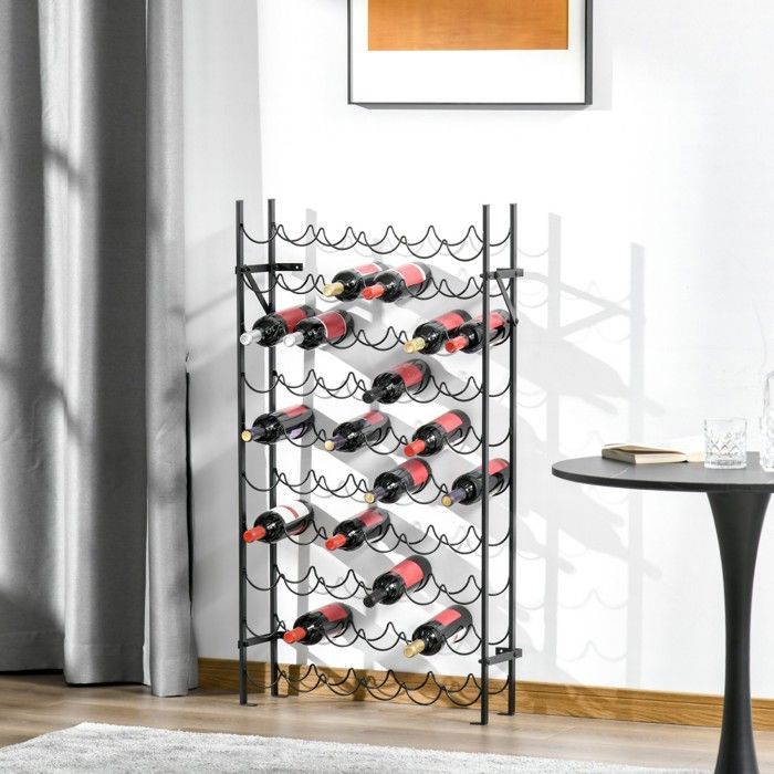 Wall-Mounted Wine Rack for 60 Bottles, Modern Black Design, for Wine Cellar, Bar, or Kitchen