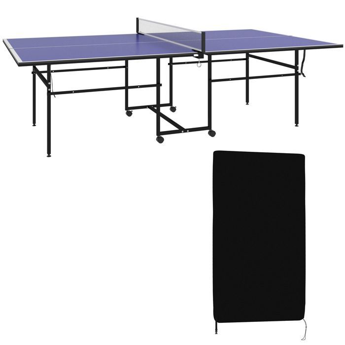 Table de tennis de table ping-pong pliable + housse de protection - SPORTNOW - pour l'intérieur et l'extérieur - bleu et noir