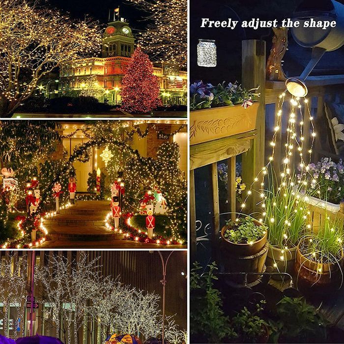Luci a stringa solari da esterno, 300/200 LED, filo di rame impermeabile, per giardino, patio, albero, festa di Natale, 8 modalità