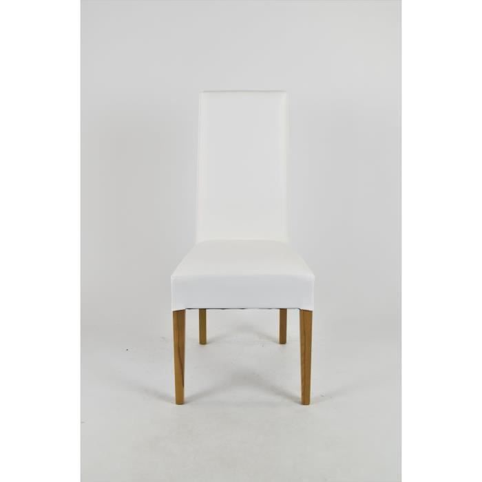 Tommychairs - Conjunto de 4 cadeiras LUISA, estrutura robusta em madeira de faia pintada de carvalho, assento e encosto em couro sintético branco.